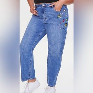 Forever 21+ Embroidered Star Jeans